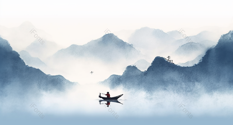 简约国风蓝色意境水墨画,插画/手绘图,插画/手绘图库,插画/手绘图下载,插画/手绘